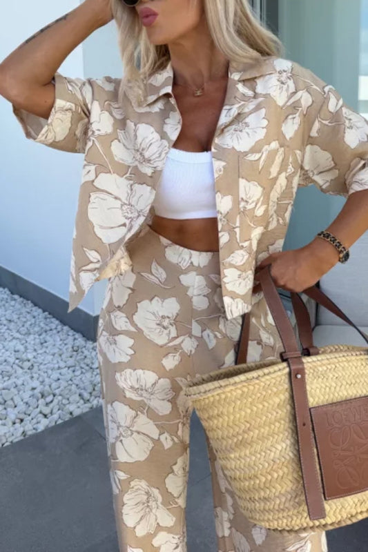 Lapel Printed Loose Casual Suit