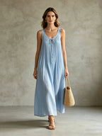 Breathable Linen Sleeveless Dress for Summer & Vacation