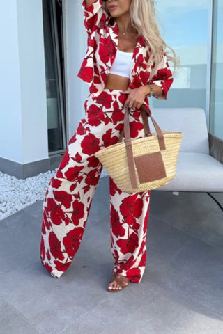 Lapel Printed Loose Casual Suit
