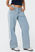 Light-Blue Side-Zip Wide-Leg Jeans