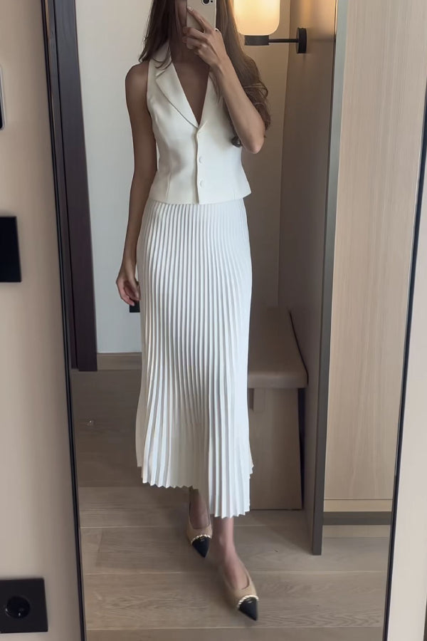 Lapel Vest Top and Pleated Skirt Set Image principale du produit