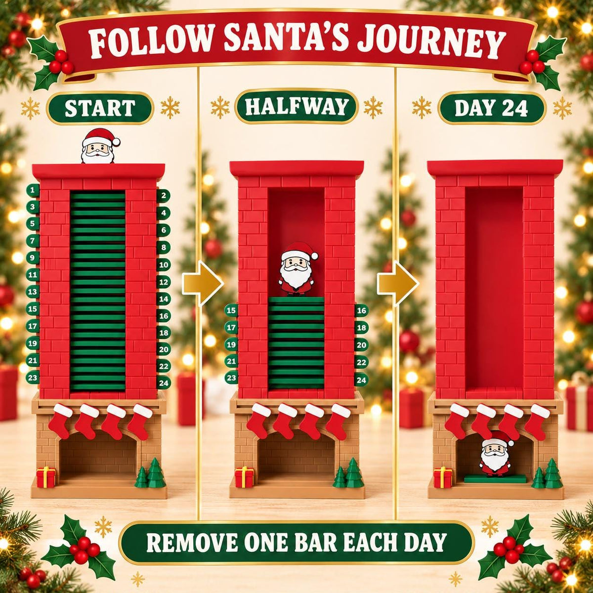 3D Printed Santa Chimney Advent Calendar, Christmas Countdown