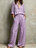 Blue Sage Green Vertical Stripe Boho Two Piece Set（副本）