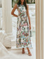 Vintage Paisley Floral Print Scalloped Lace Trim Side Lace Up Midi Sundress