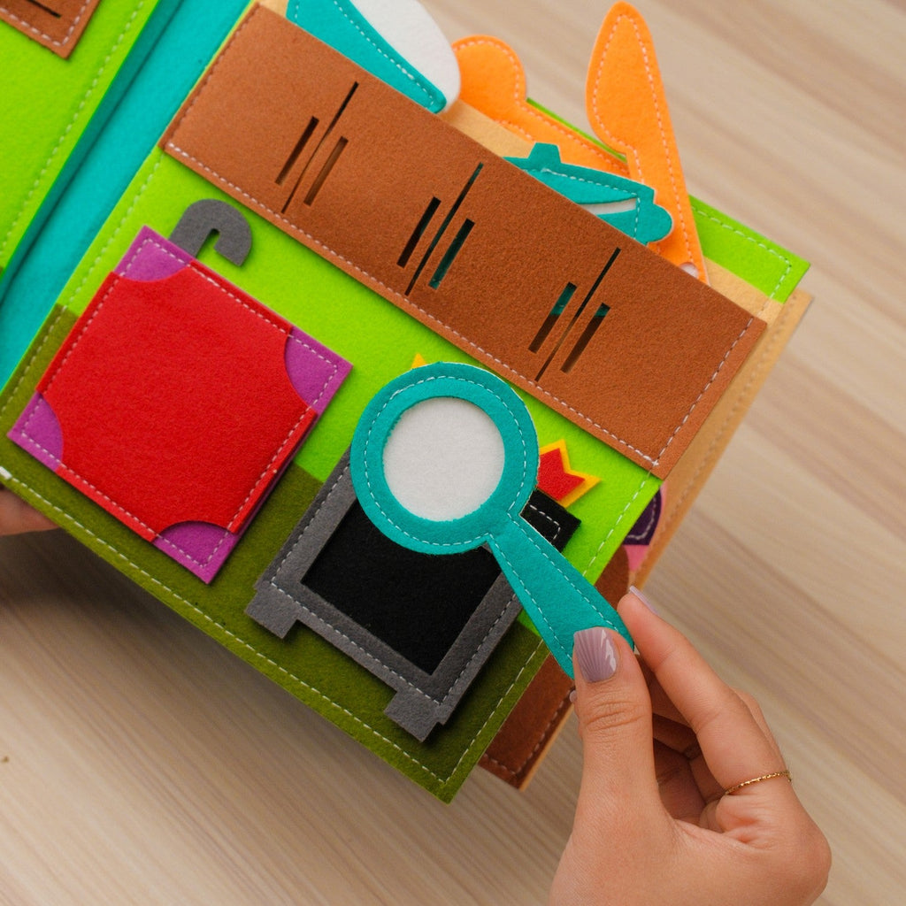 Blue House Quiet Book for Boys — Dress-Up, Robot Toolbox & Dinosaur Eggs