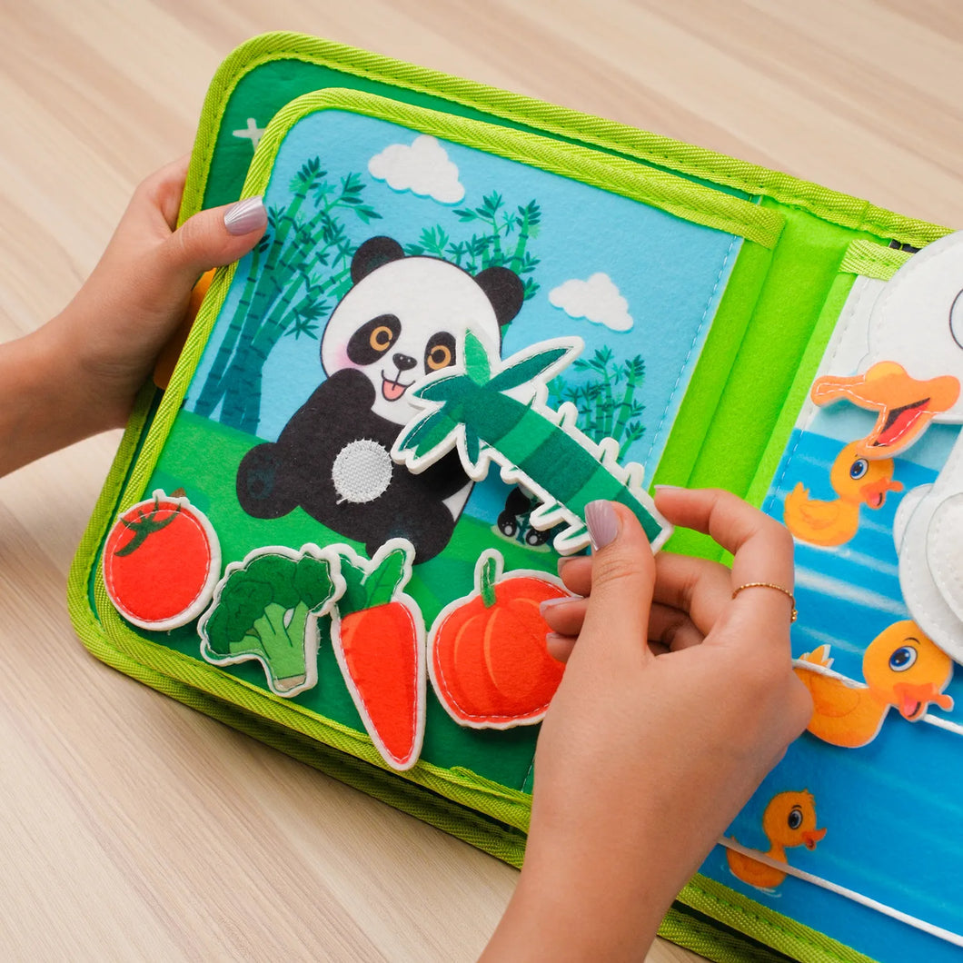 Forest Adventure Quiet Book — Magnetic Fishing, Butterfly Net & Hollow Log Hide & Seek