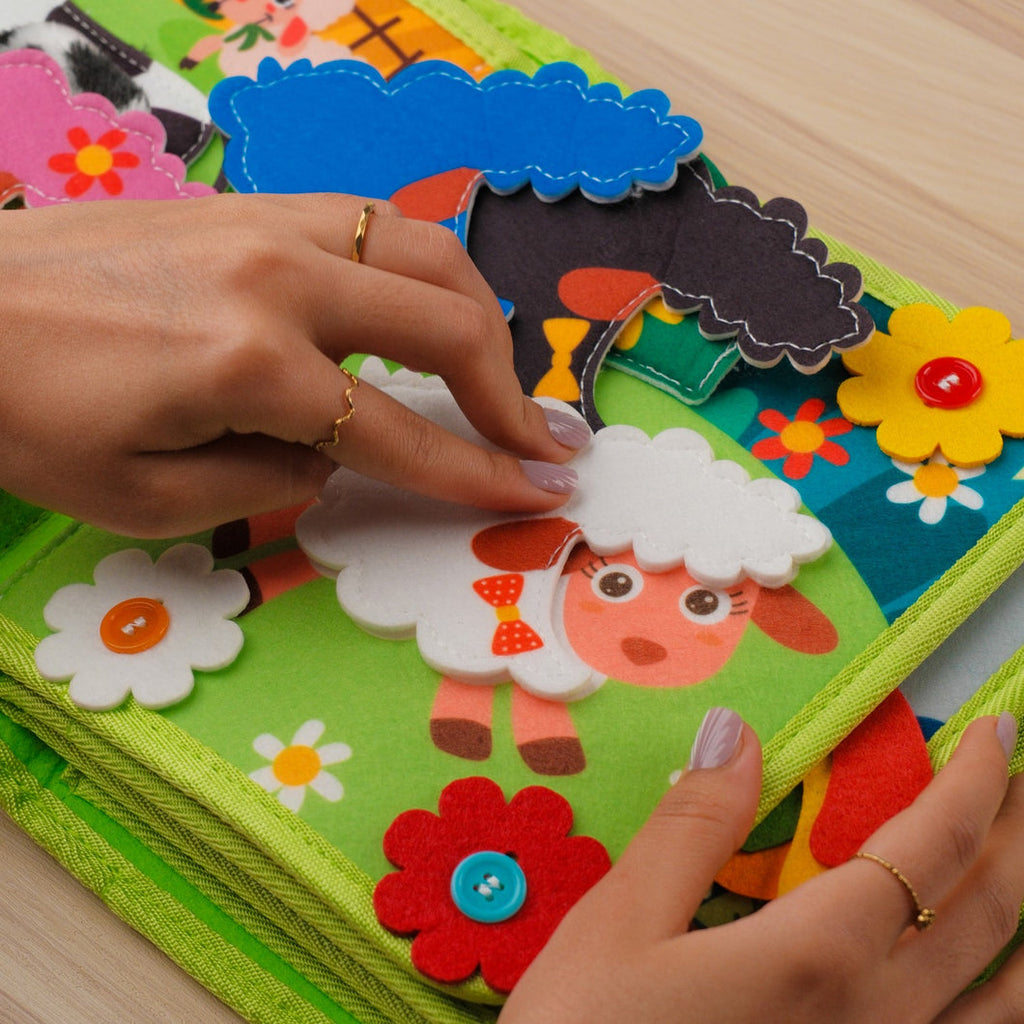 Farm Activity Quiet Book — Counting Bars, Hatching Eggs & Finger-Puppet Barn