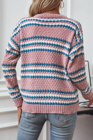 Striped round neck loose soft knit sweater