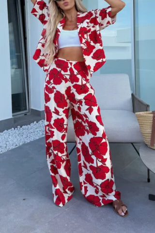 Lapel Printed Loose Casual Suit