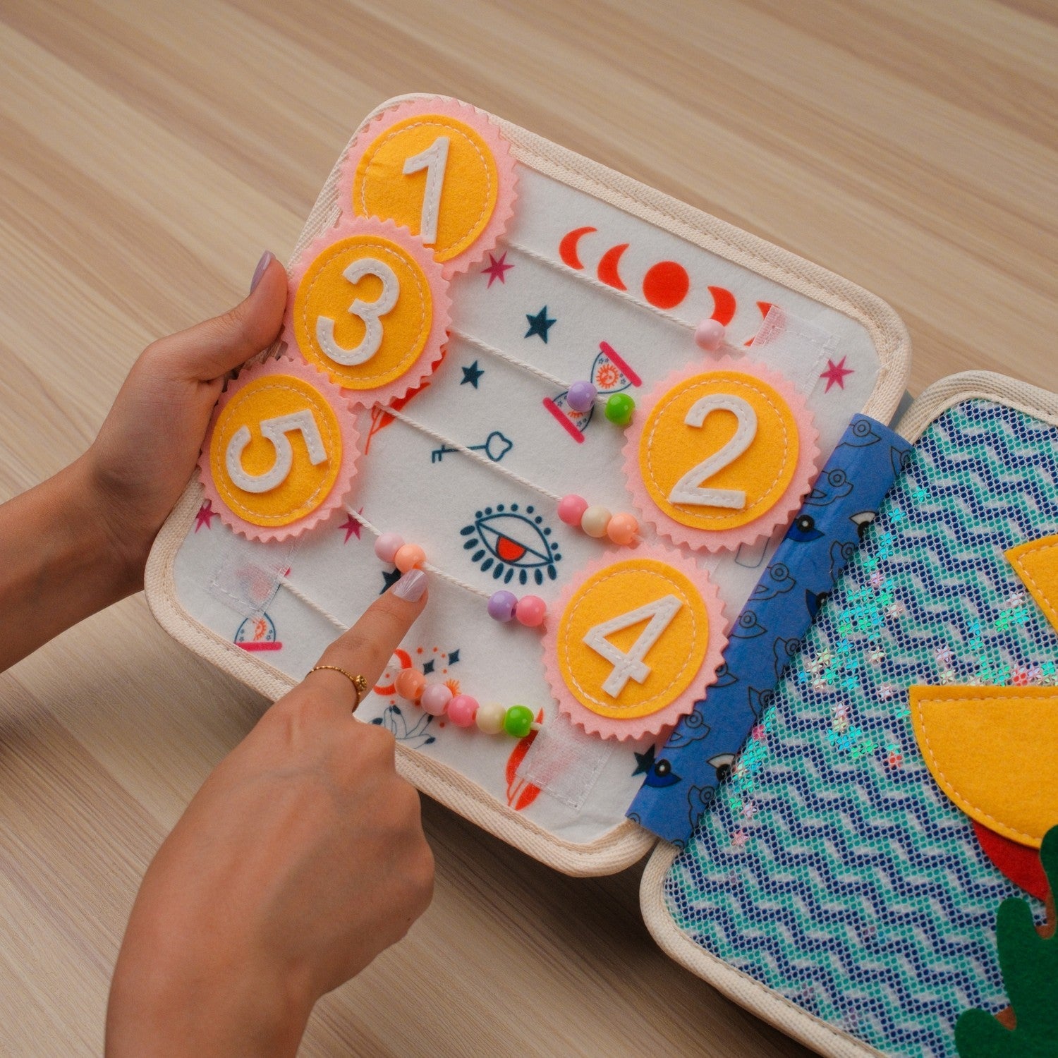 Lion Adventure Quiet Book — Counting Beads, Feed-the-Fish & Safari Animals