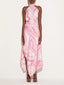 Pink Swirl Marble Print Halter Neck Satin Two Piece Set Asymmetrical Split Hanky Hem Midi Skirt Co Ord
