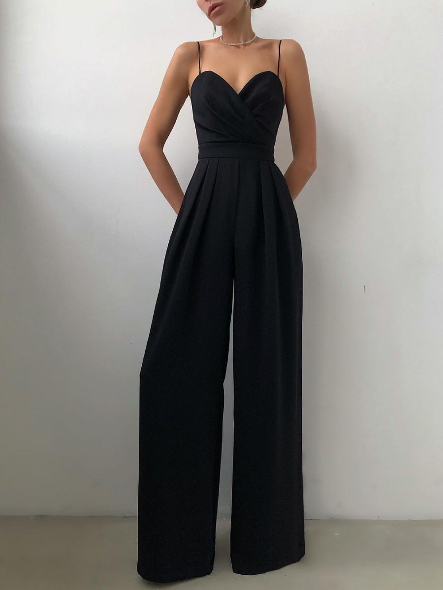 Women Satin Fold Ruched Bust Thin Strap Jumpsuit Secondary image