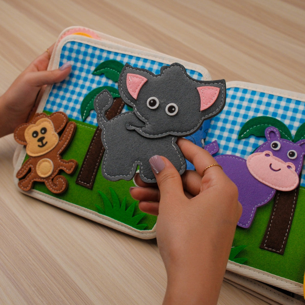 Lion Adventure Quiet Book — Counting Beads, Feed-the-Fish & Safari Animals