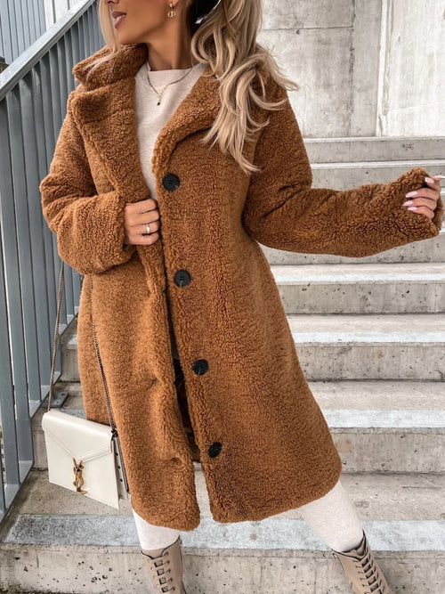 Collar women's plush top long coat