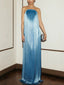 Strapless Shimmer Pleated Draped Maxi Gown Slinky Metallic Thread Floor Length Formal Evening Dress