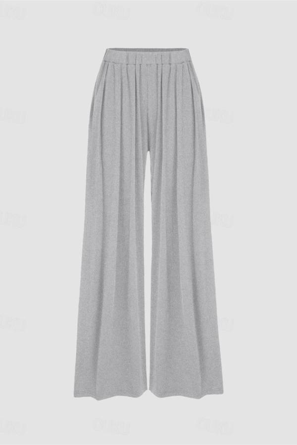 Elastic waistband pants with wide legs
