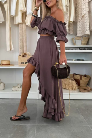 Tube Top Navel Exposed Ruffled Irregular Skirt Two-piece Set