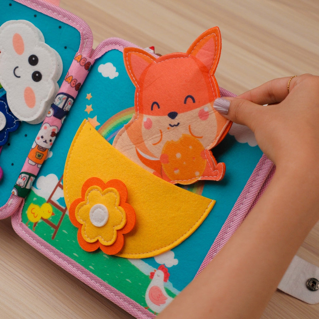 Pink Rabbit Quiet Book — Squeaky Fox, Sensory Animals & Four Seasons