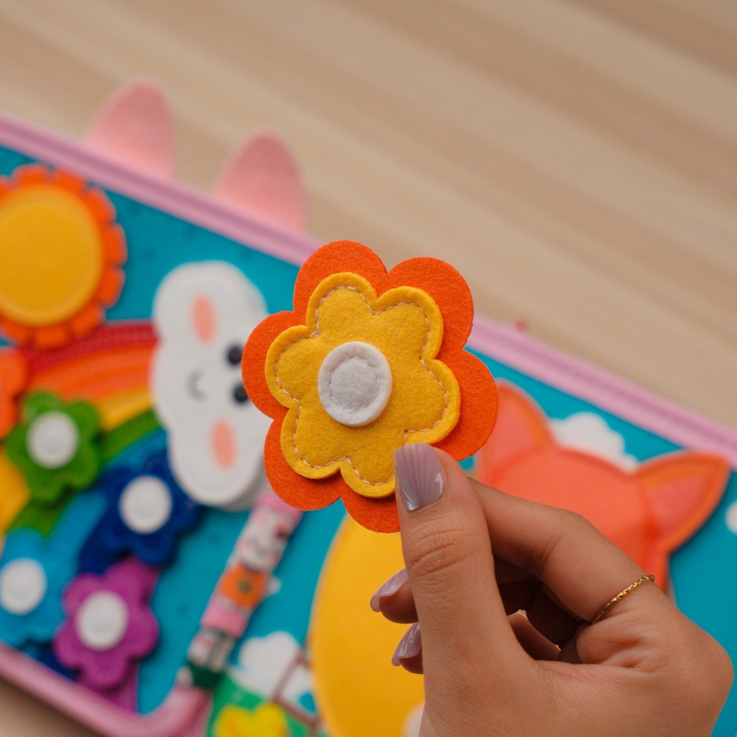Pink Rabbit Quiet Book — Squeaky Fox, Sensory Animals & Four Seasons