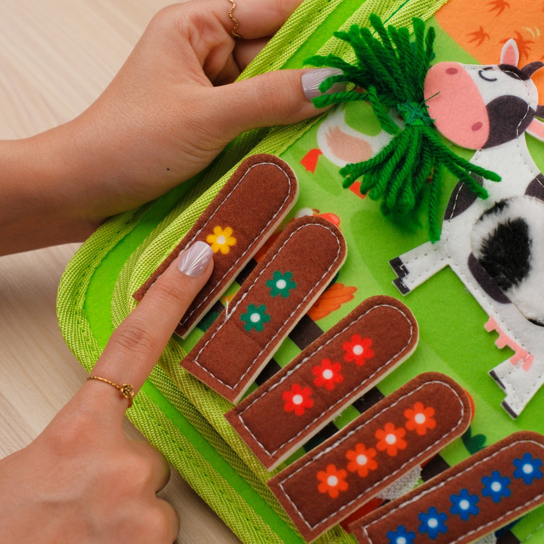 Farm Activity Quiet Book — Counting Bars, Hatching Eggs & Finger-Puppet Barn