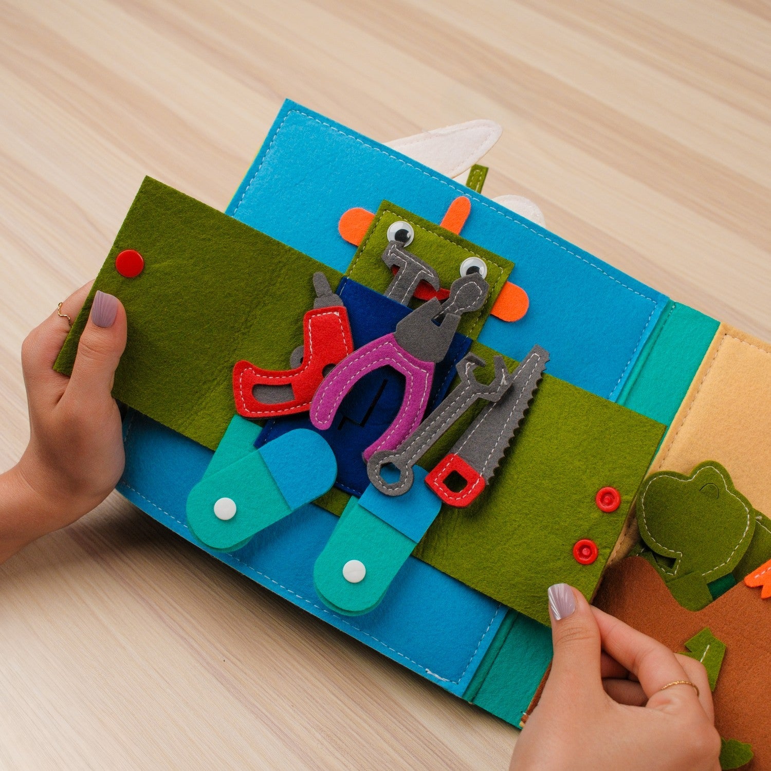 Blue House Quiet Book for Boys — Dress-Up, Robot Toolbox & Dinosaur Eggs