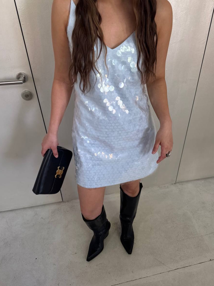 Women Shiny Oversized Paillette Sleeveless Short Club Dress