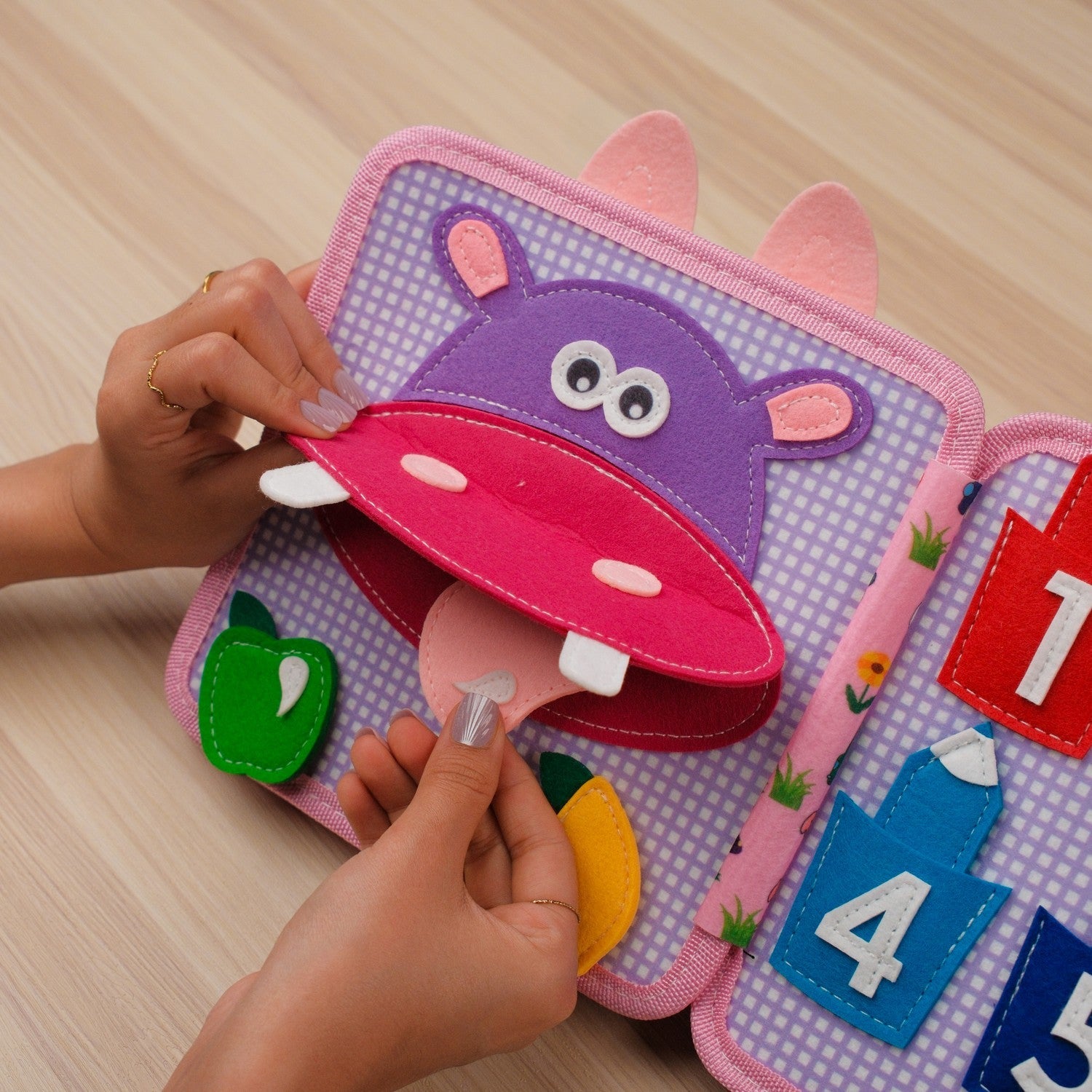 Pink Rabbit Quiet Book — Squeaky Fox, Sensory Animals & Four Seasons