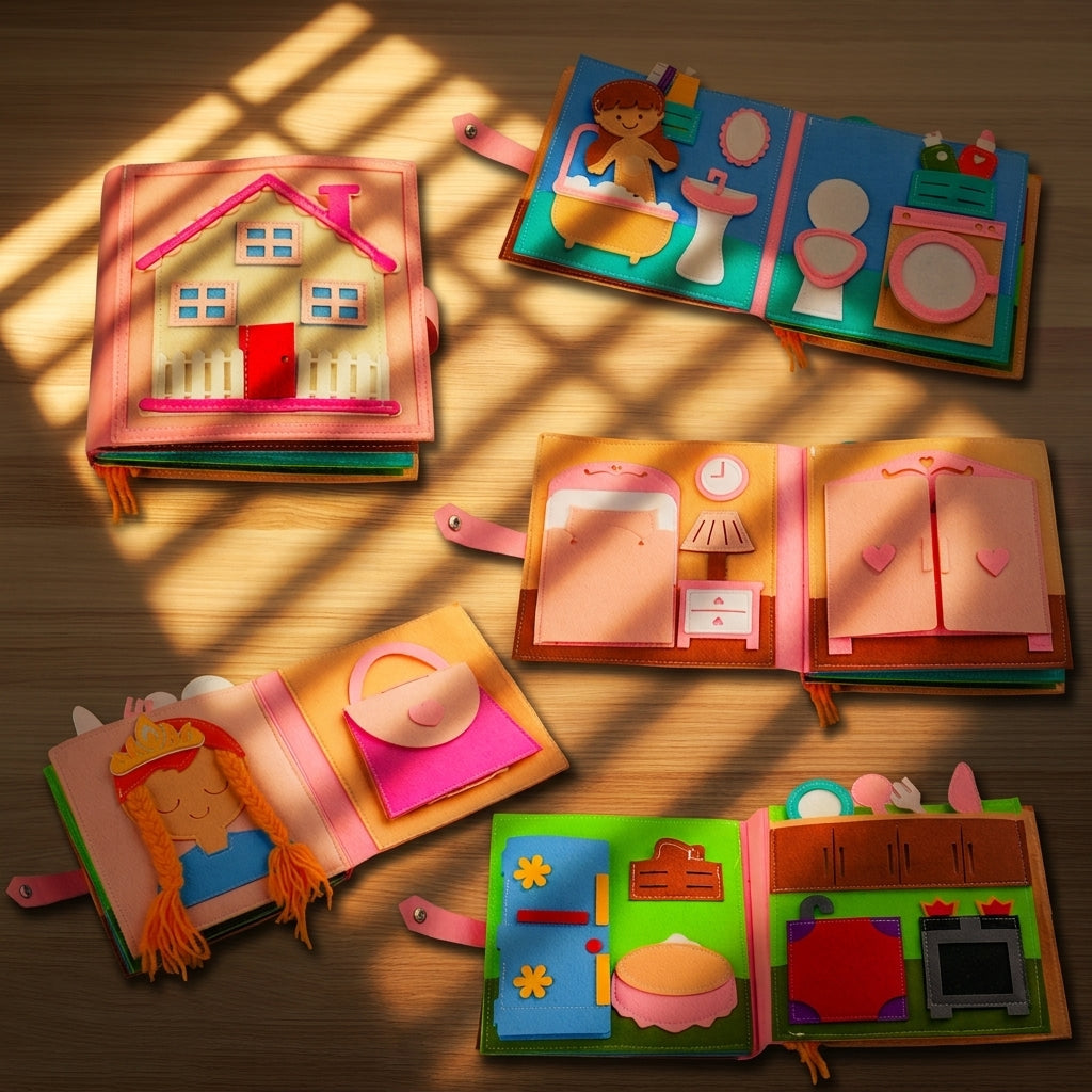 Pink Princess House Quiet Book for Girls — Dress-Up, Braid & Makeup Bag
