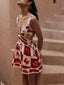 Vintage Checkered Floral Print Sleeveless Vacation Mini Dress