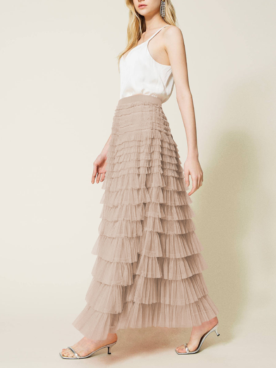 High waisted mesh cake skirt