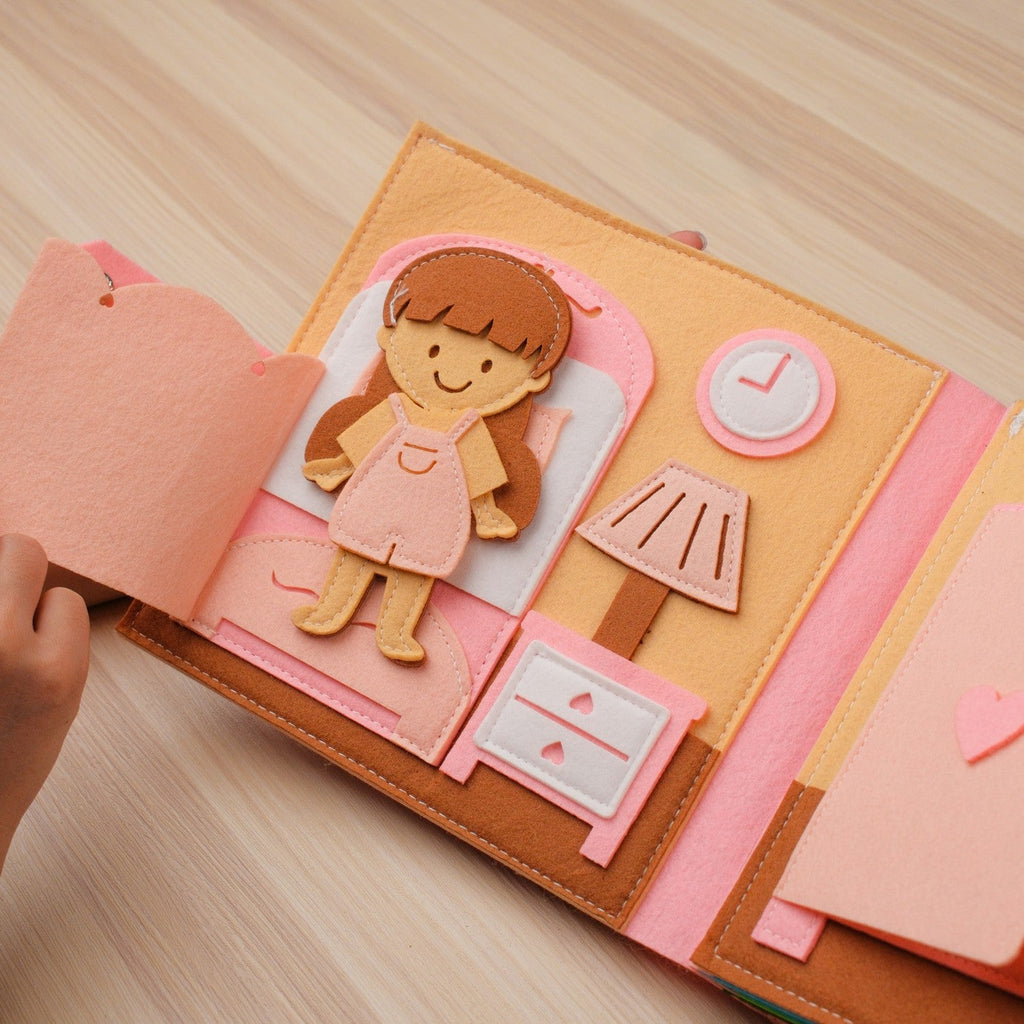 Pink Princess House Quiet Book for Girls — Dress-Up, Braid & Makeup Bag