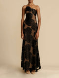 Strapless one-shoulder floral maxi dress