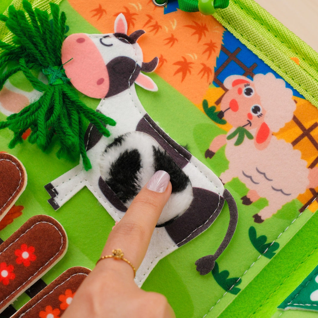 Farm Activity Quiet Book — Counting Bars, Hatching Eggs & Finger-Puppet Barn