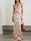 Chevron Crochet Spaghetti Strap V-Neck Maxi Slip Dress