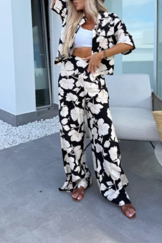 Lapel Printed Loose Casual Suit