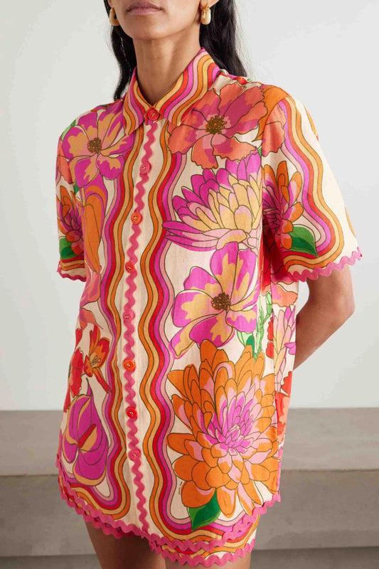 Exquisite Abstract Hibiscus Tropical Floral Print Two-piece Set