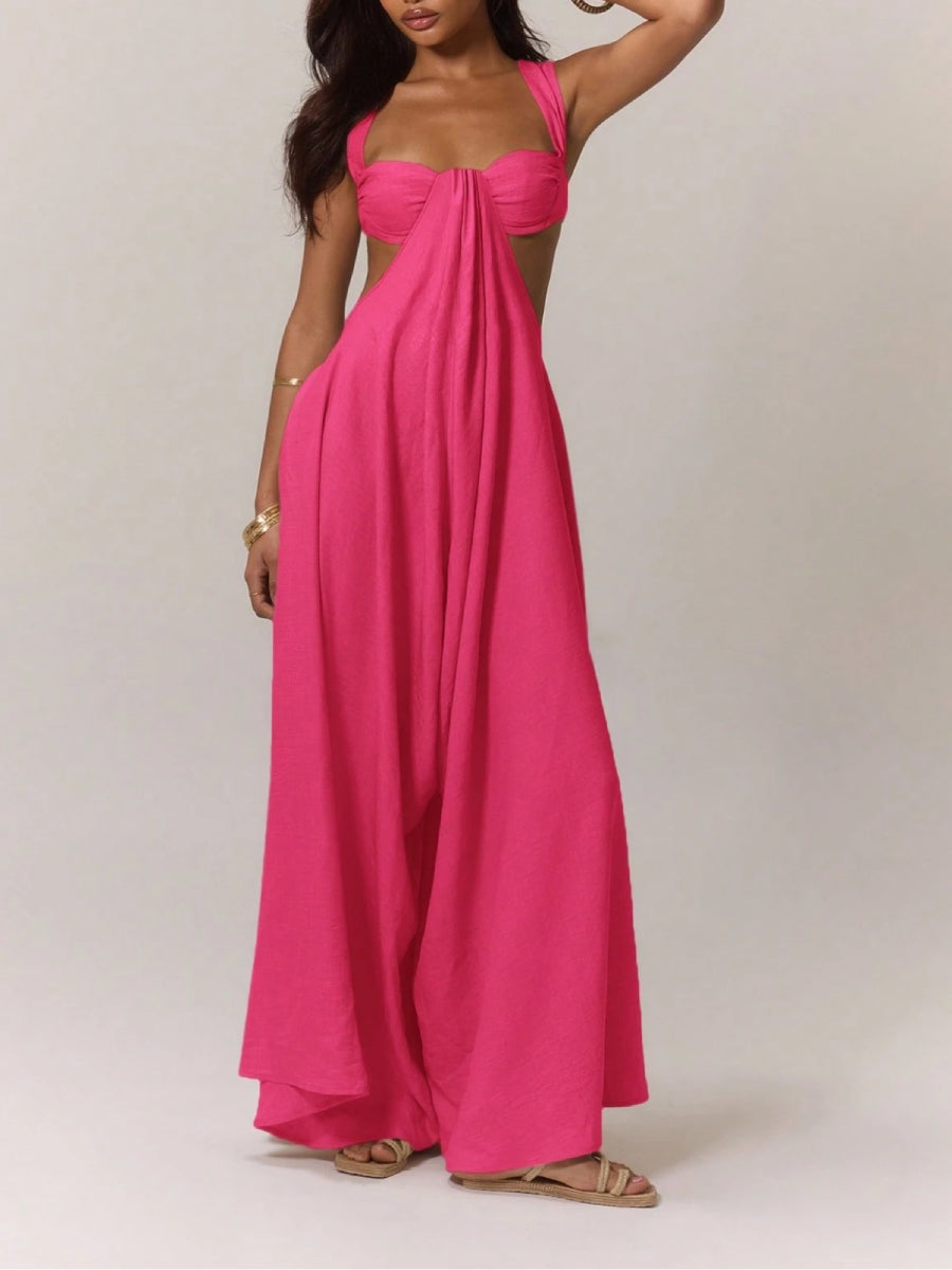 Solid Color Halter Cutout A-Line Maxi Gown Summer Resort Photoshoot Dress