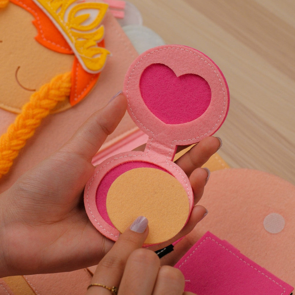 Pink Princess House Quiet Book for Girls — Dress-Up, Braid & Makeup Bag