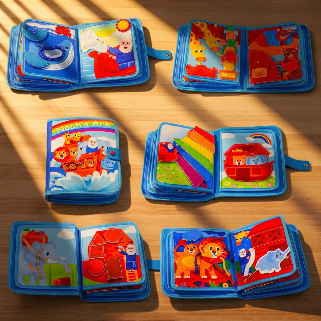 Noah's Ark Quiet Book — Whale with Baby, Threading Lion's Mane & Rainbow Colours