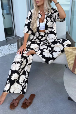 Lapel Printed Loose Casual Suit