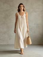 Breathable Linen Sleeveless Dress for Summer & Vacation