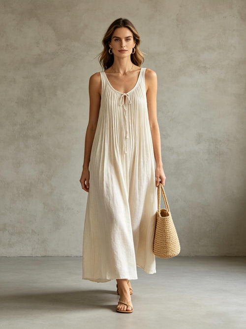 Breathable Linen Sleeveless Dress for Summer & Vacation