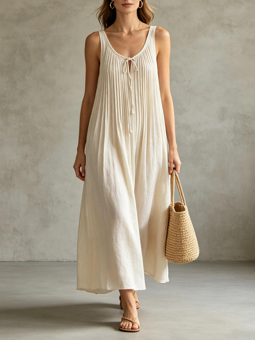 Breathable Linen Sleeveless Dress for Summer & Vacation
