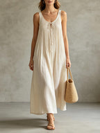 Breathable Linen Sleeveless Dress for Summer & Vacation