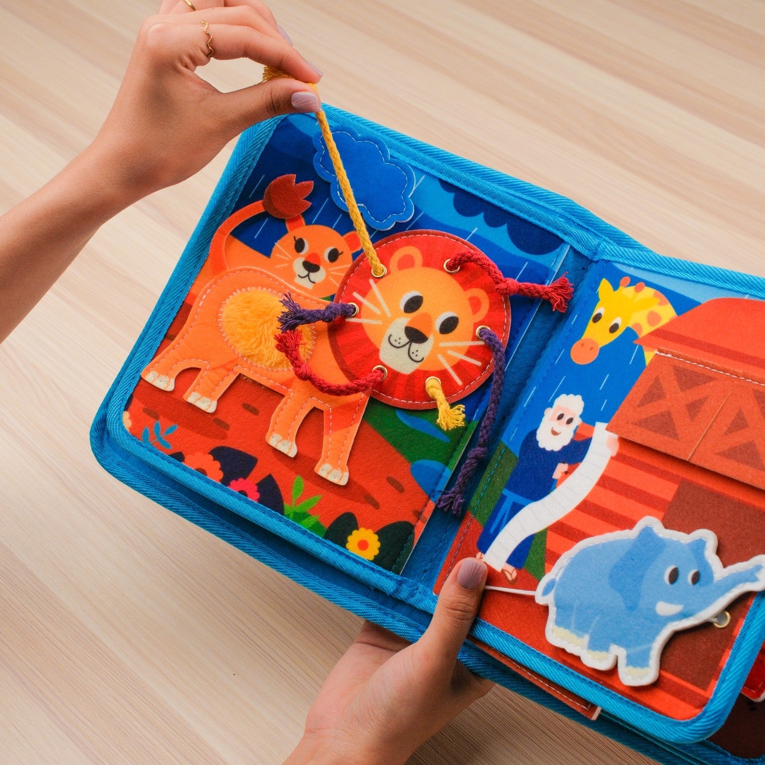 Noah's Ark Quiet Book — Whale with Baby, Threading Lion's Mane & Rainbow Colours