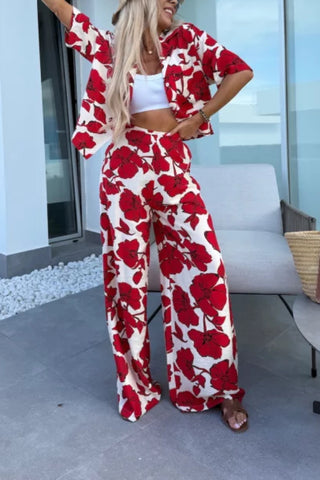 Lapel Printed Loose Casual Suit