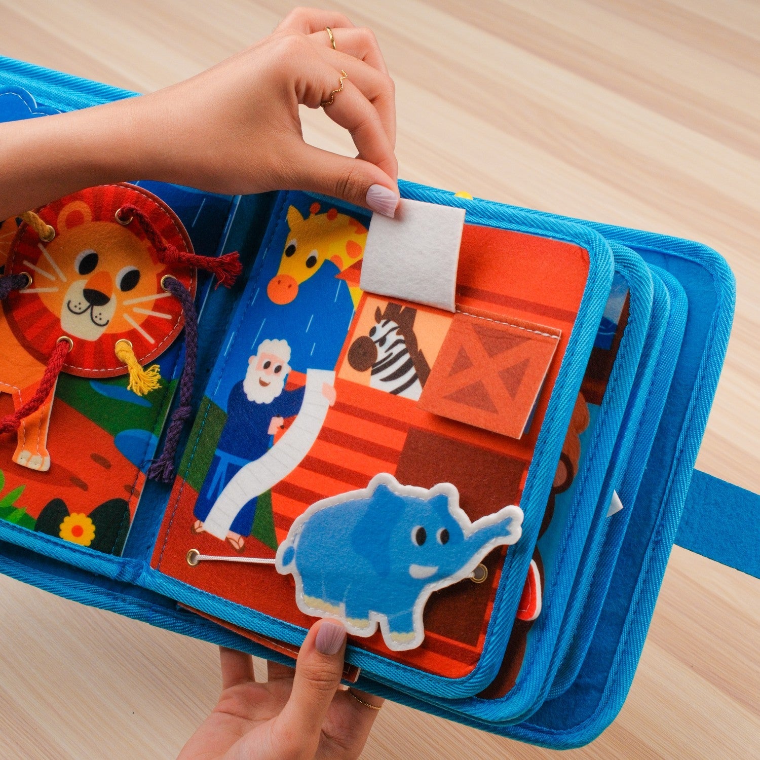 Noah's Ark Quiet Book — Whale with Baby, Threading Lion's Mane & Rainbow Colours