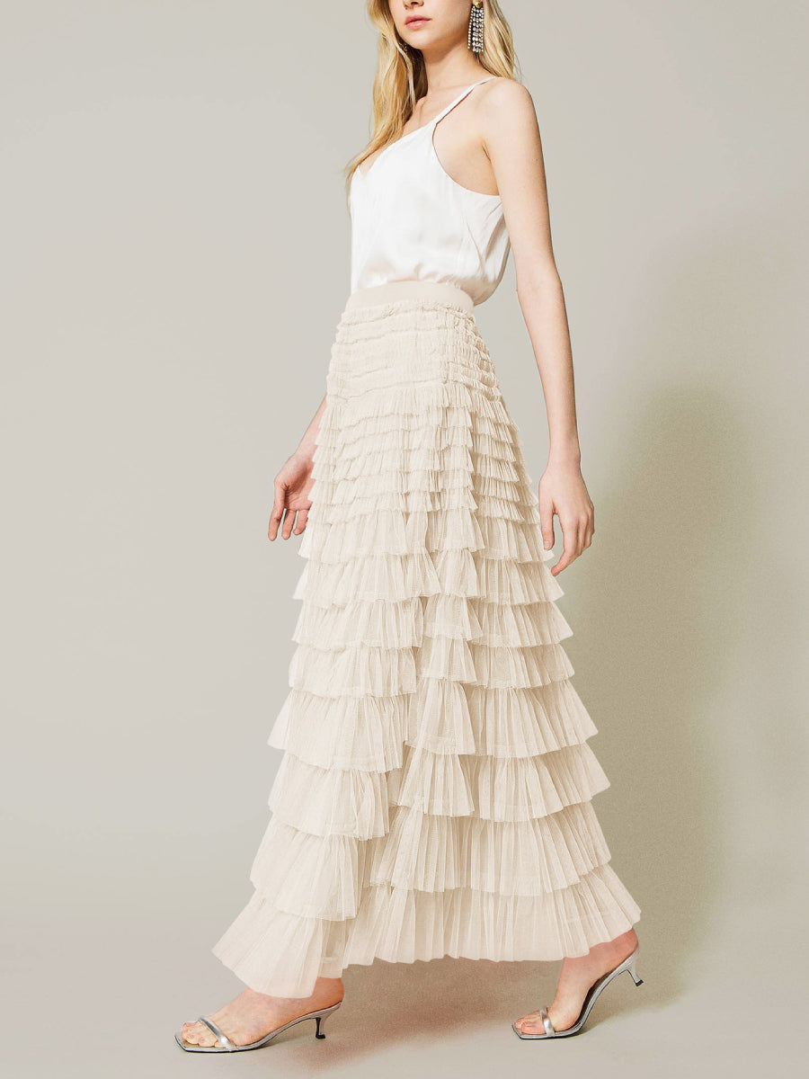High waisted mesh cake skirt
