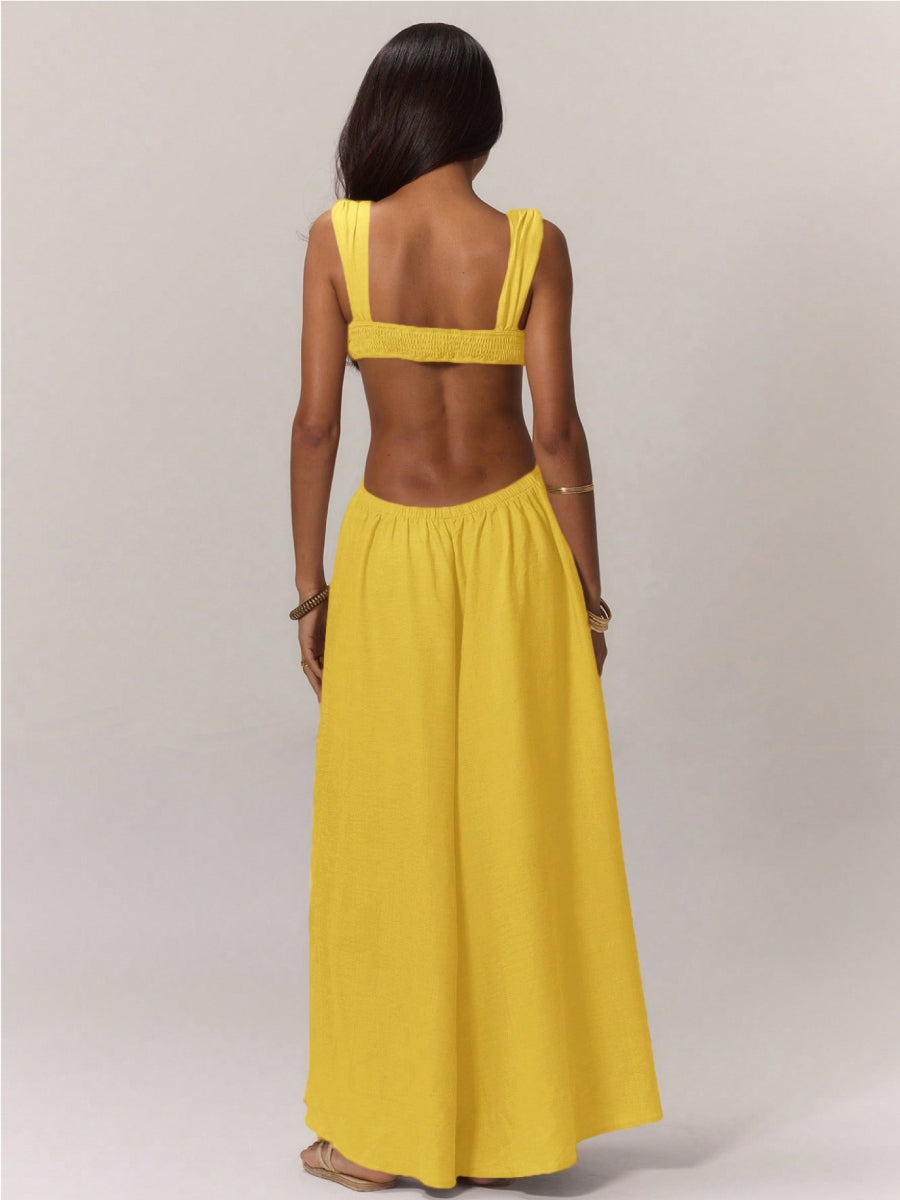Solid Color Halter Cutout A-Line Maxi Gown Summer Resort Photoshoot Dress