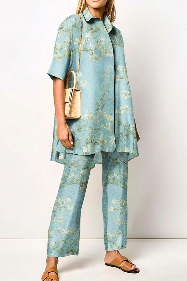Fashion Floral Printing Shirt Two Piece Set